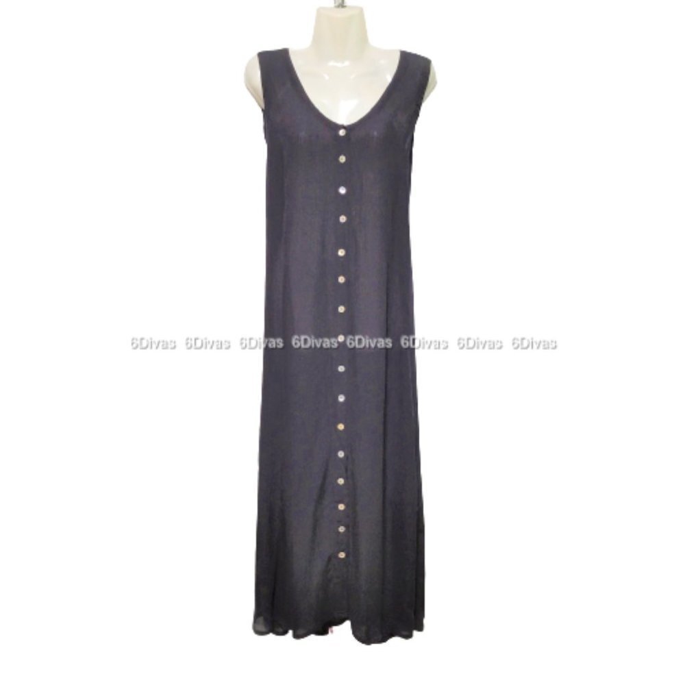 𝅺Black Sleeveless Long DRESS Relaxed Fit Crinkle Black Dress- Sizes L ,XL - NWT